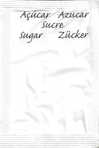 Açúcar em várias línguas (A.C. 65x45mm - letras em azul)